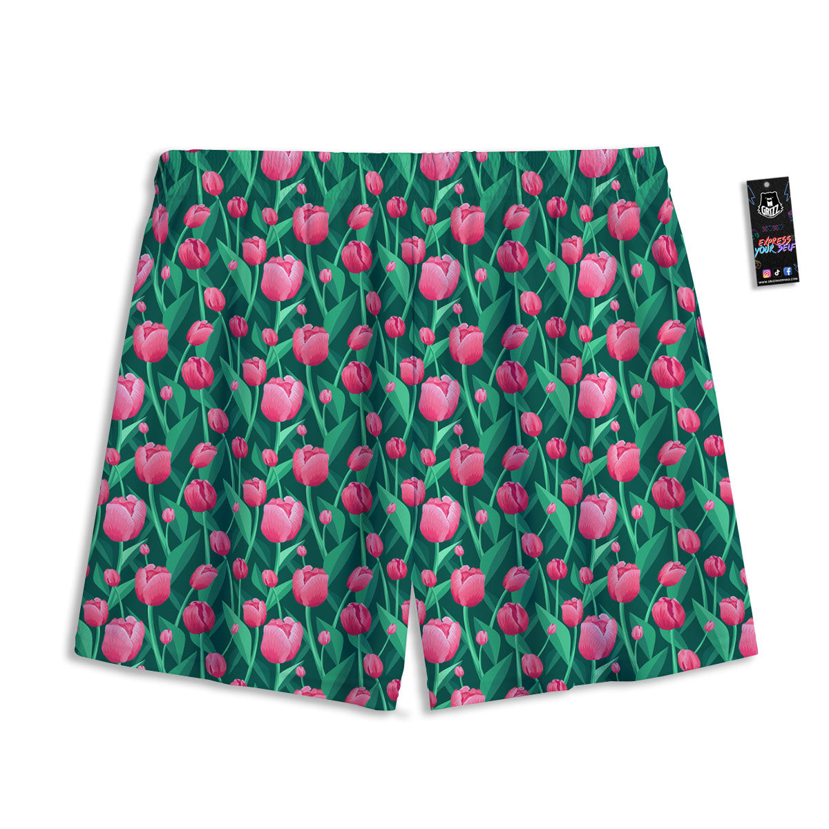 Tulip Pink Print Pattern Mesh Shorts-grizzshop