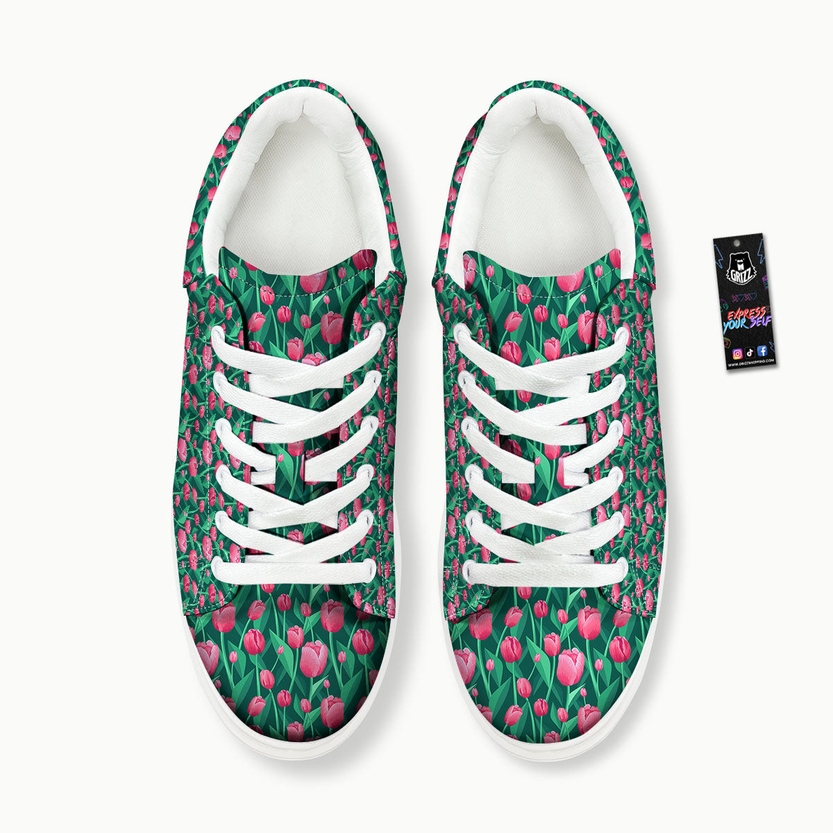 Tulip Pink Print Pattern Platform Shoes-grizzshop