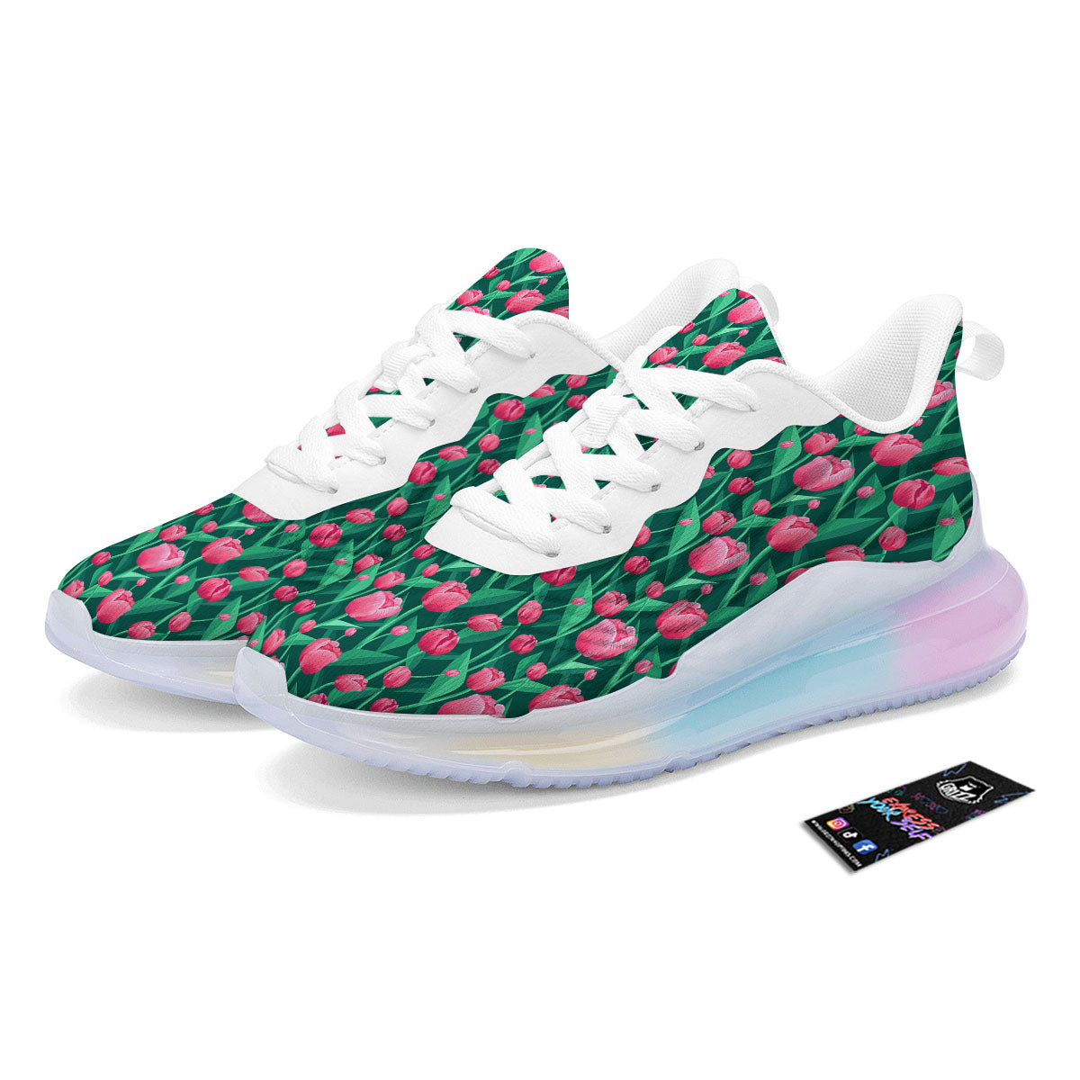 Tulip Pink Print Pattern Running Sneakers-grizzshop
