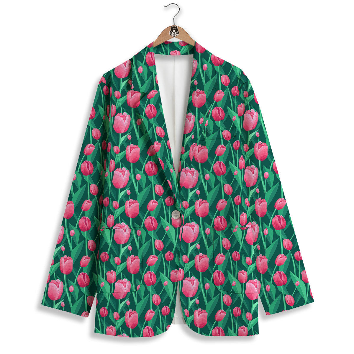 Tulip Pink Print Pattern Women's Blazer-grizzshop