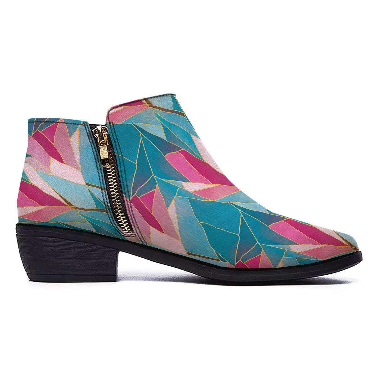 Tulip Polygon Print Pattern Ankle Boots-grizzshop