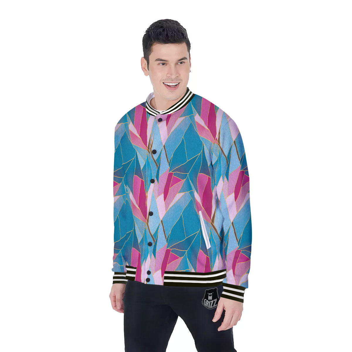 Tulip Polygon Print Pattern Baseball Jacket-grizzshop