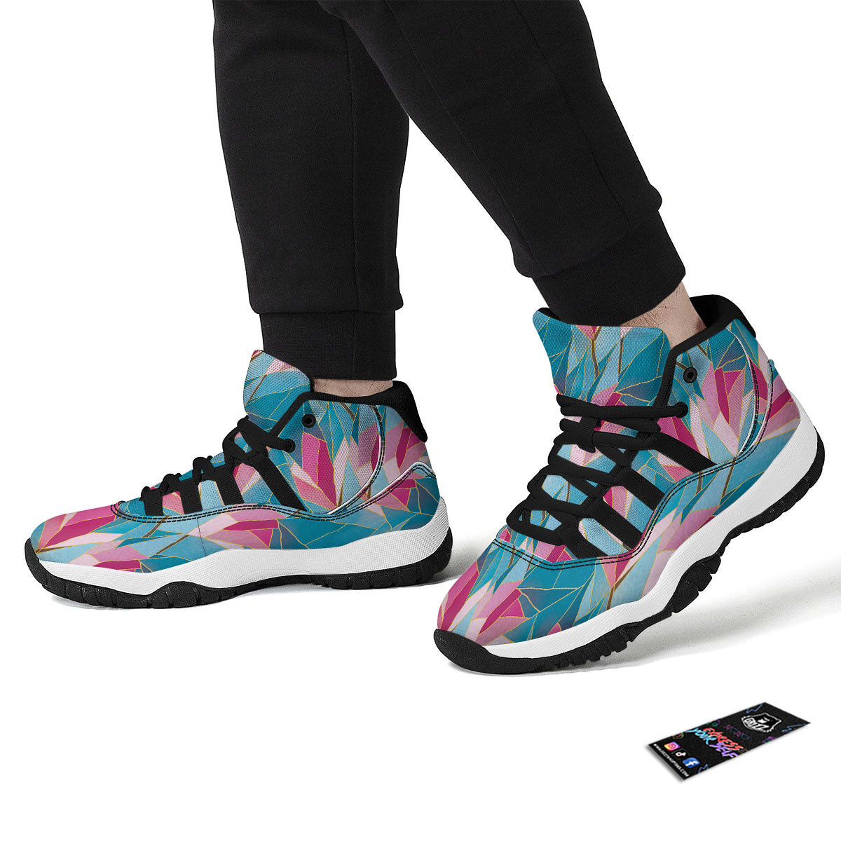 Tulip Polygon Print Pattern Black Bball Shoes-grizzshop