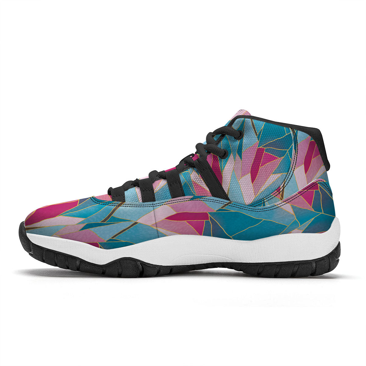Tulip Polygon Print Pattern Black Bball Shoes-grizzshop