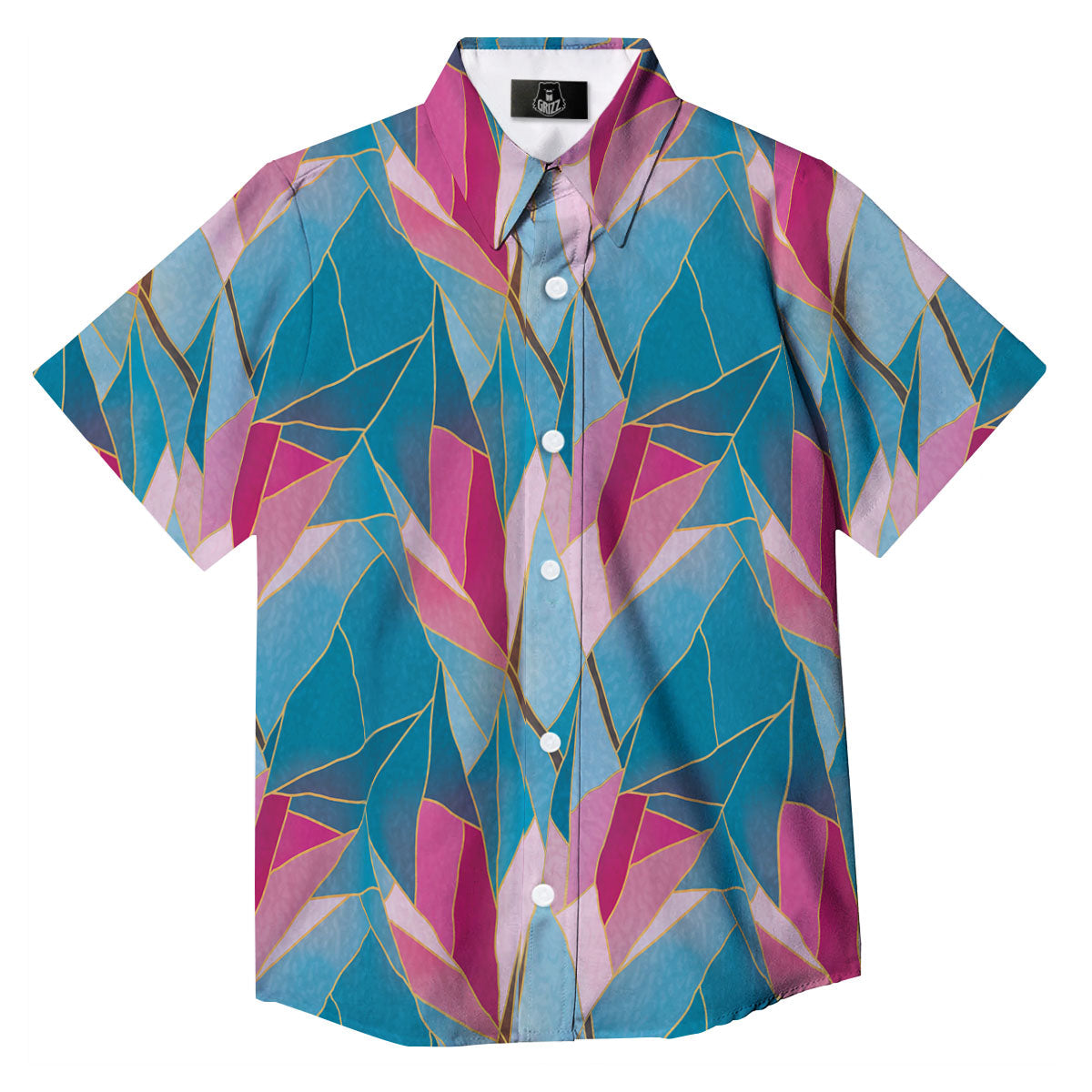 Tulip Polygon Print Pattern Button Up Shirt-grizzshop