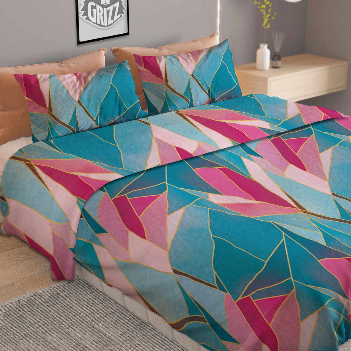 Tulip Polygon Print Pattern Duvet Cover Bedding Set-grizzshop