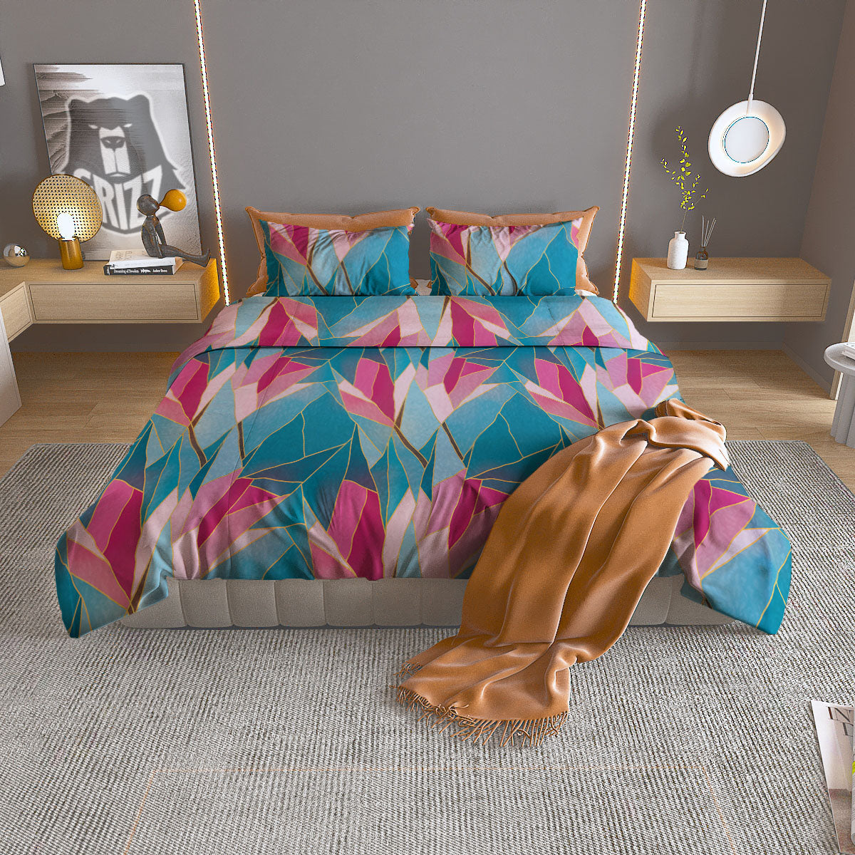 Tulip Polygon Print Pattern Duvet Cover Bedding Set-grizzshop