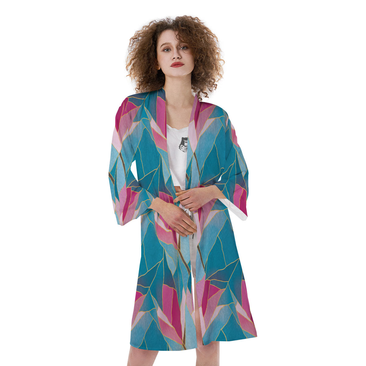 Tulip Polygon Print Pattern Kimono-grizzshop