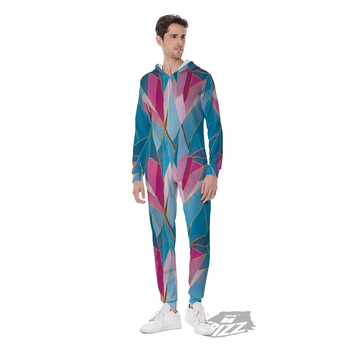 Tulip Polygon Print Pattern Men's Jumpsuit-grizzshop