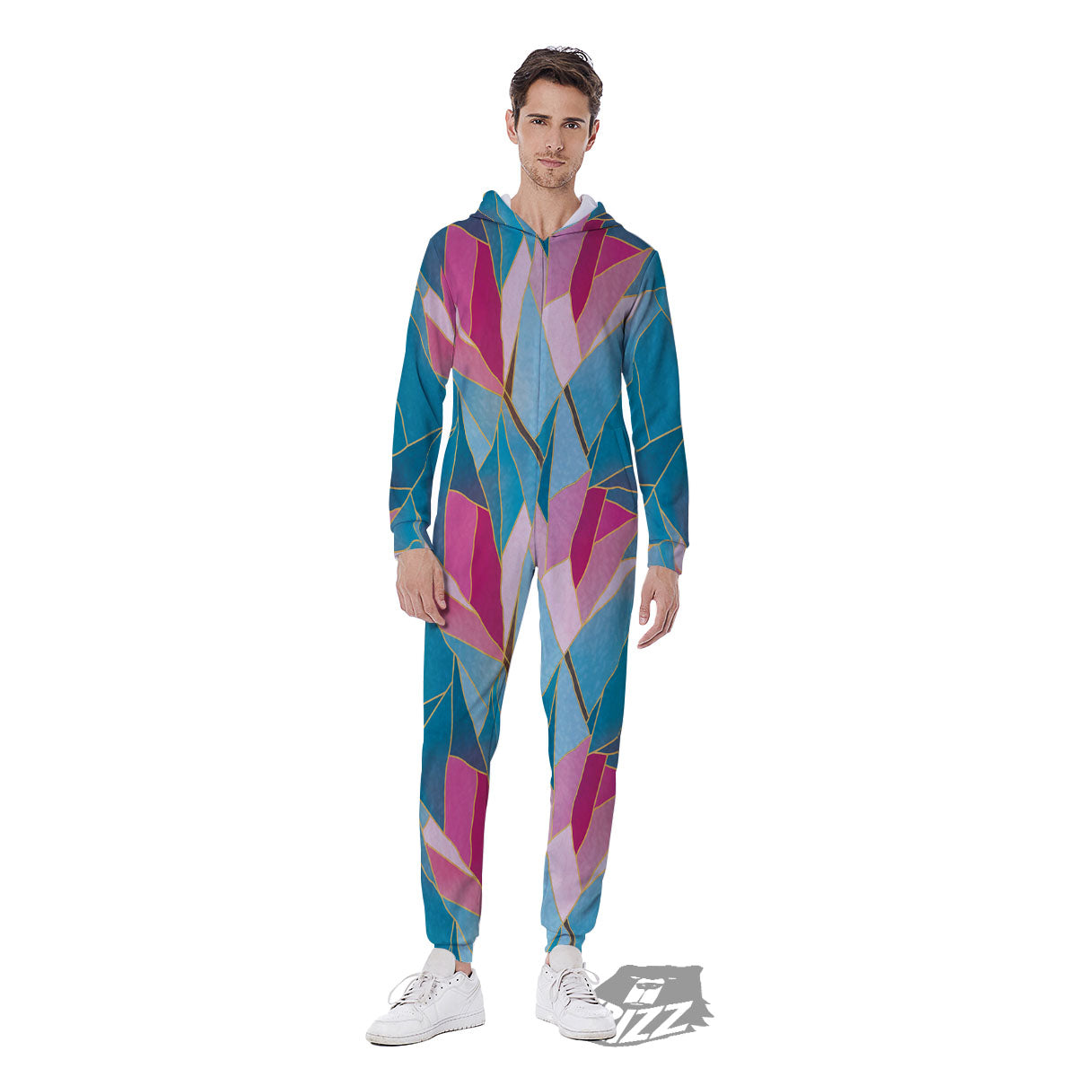 Tulip Polygon Print Pattern Men's Jumpsuit-grizzshop
