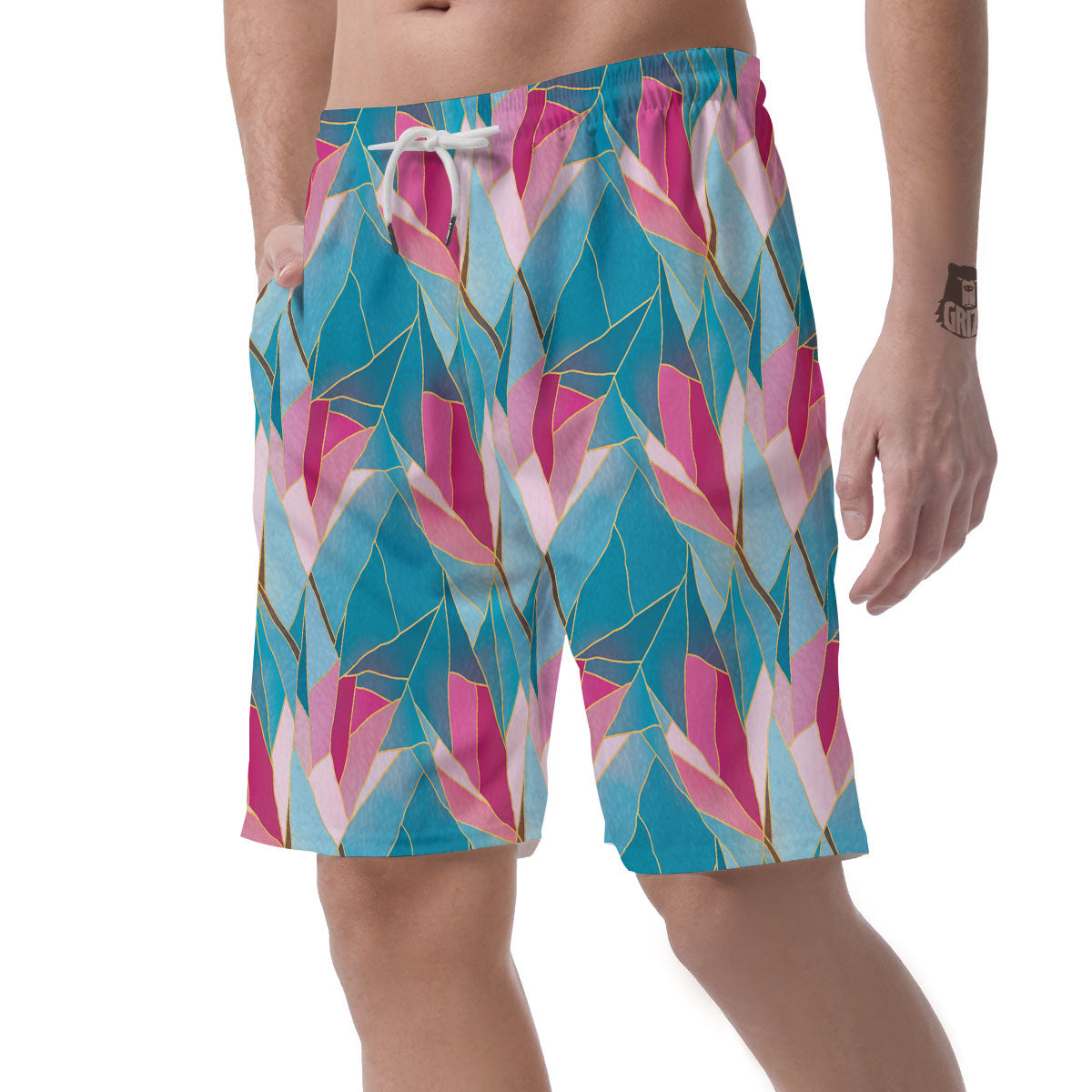 Tulip Polygon Print Pattern Men's Shorts-grizzshop
