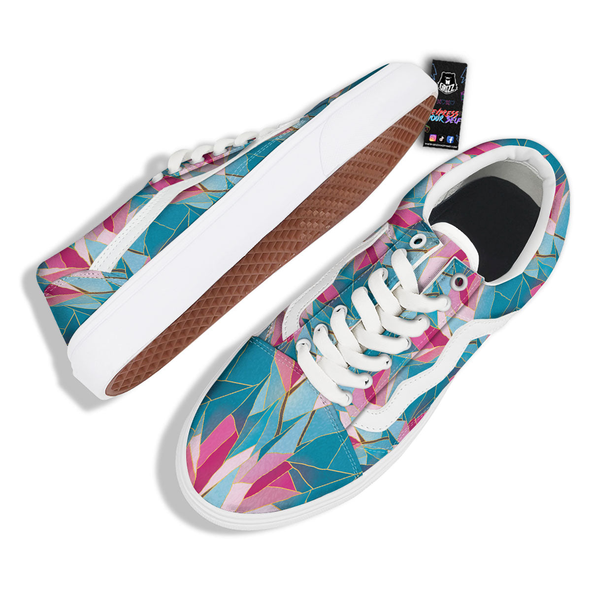Tulip Polygon Print Pattern Skate Shoes-grizzshop