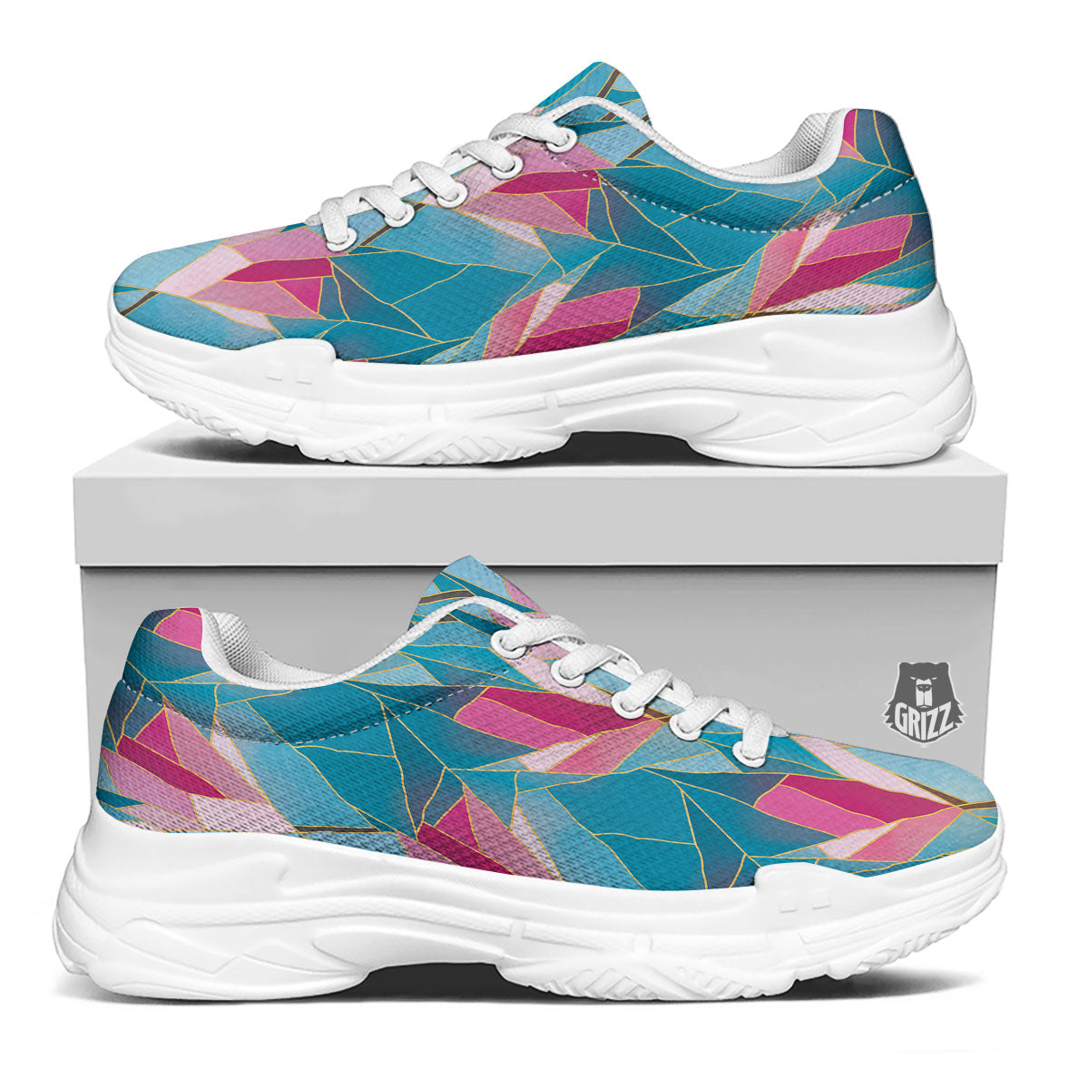 Tulip Polygon Print Pattern White Chunky Shoes-grizzshop