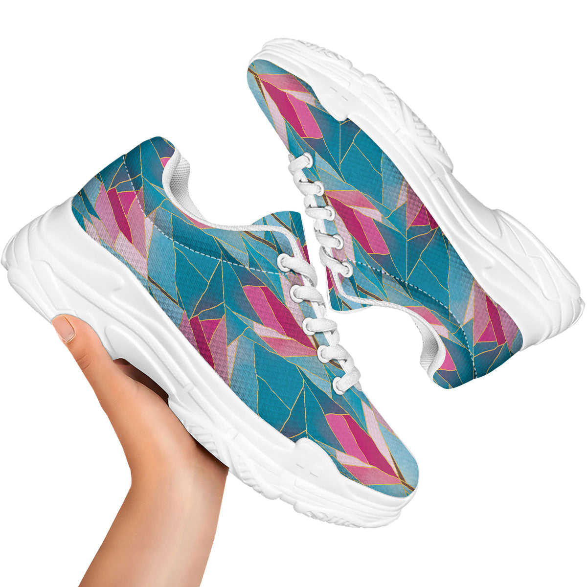 Tulip Polygon Print Pattern White Chunky Shoes-grizzshop