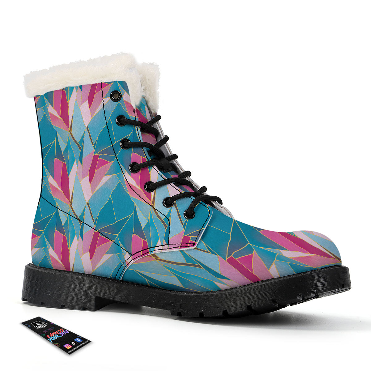 Tulip Polygon Print Pattern Winter Boots-grizzshop