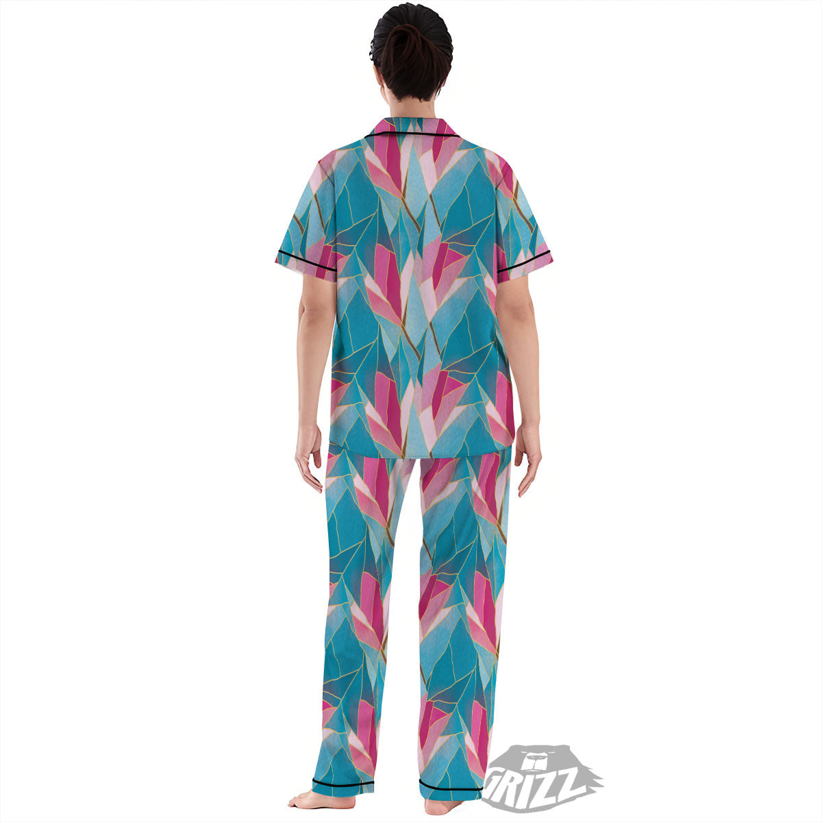 Tulip Polygon Print Pattern Women's Pajamas Set-grizzshop