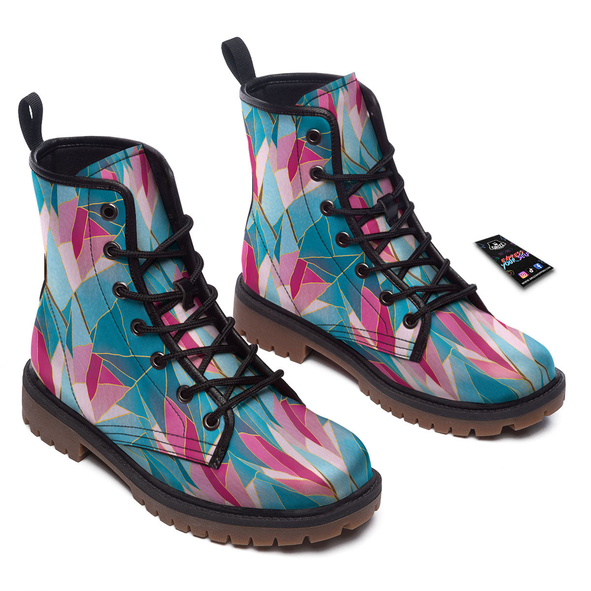 Tulip Polygon Print Pattern Work Boots-grizzshop
