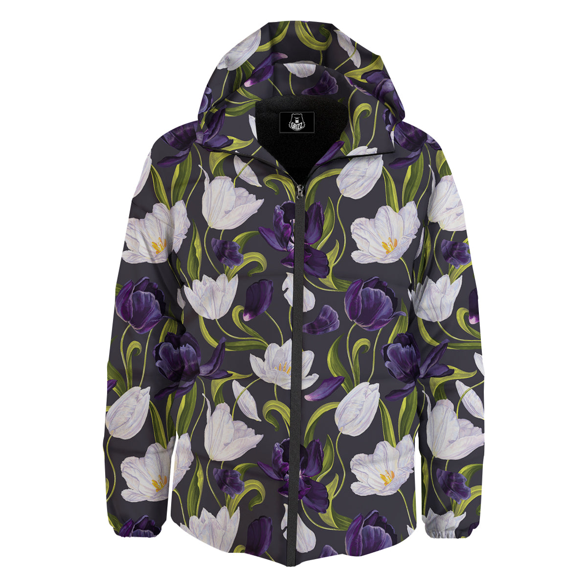 Tulip Purple And White Print Pattern Down Jacket-grizzshop