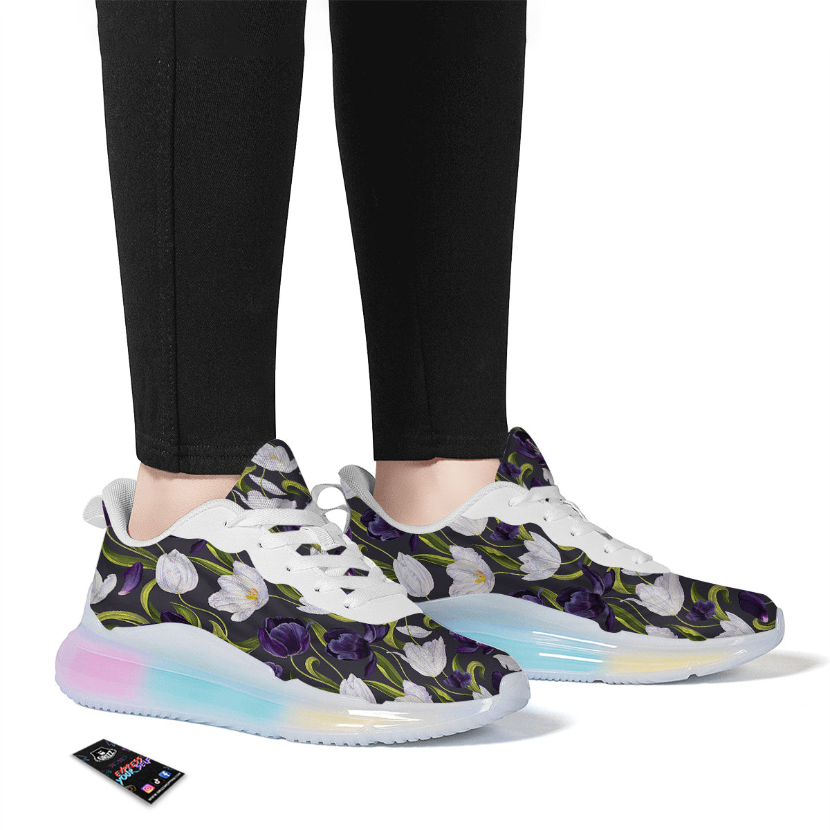 Tulip Purple And White Print Pattern Running Sneakers-grizzshop