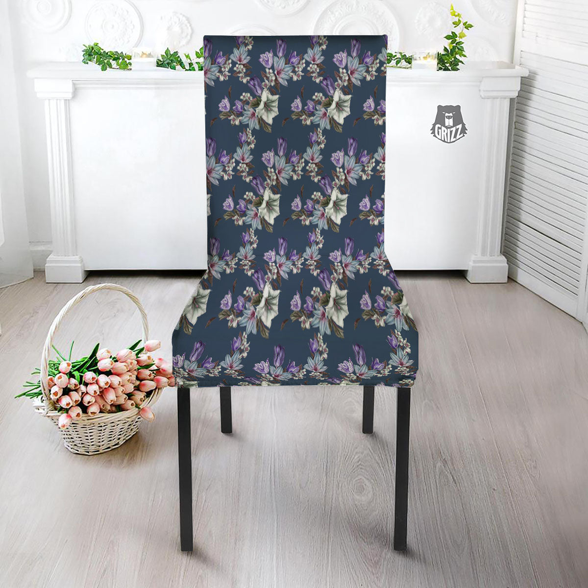 Tulip Purple Watercolor Print Pattern Dining Chair Slipcover-grizzshop