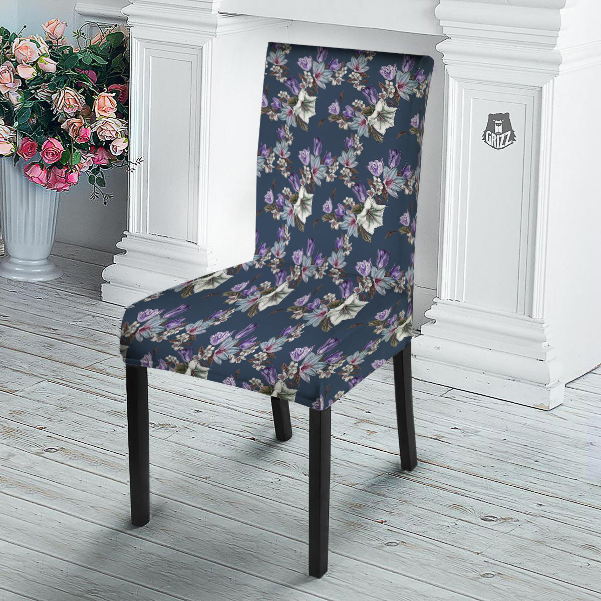 Tulip Purple Watercolor Print Pattern Dining Chair Slipcover-grizzshop