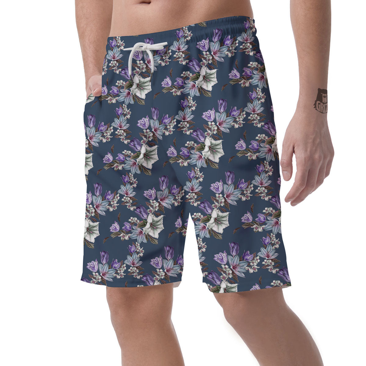 Tulip Purple Watercolor Print Pattern Men's Shorts-grizzshop