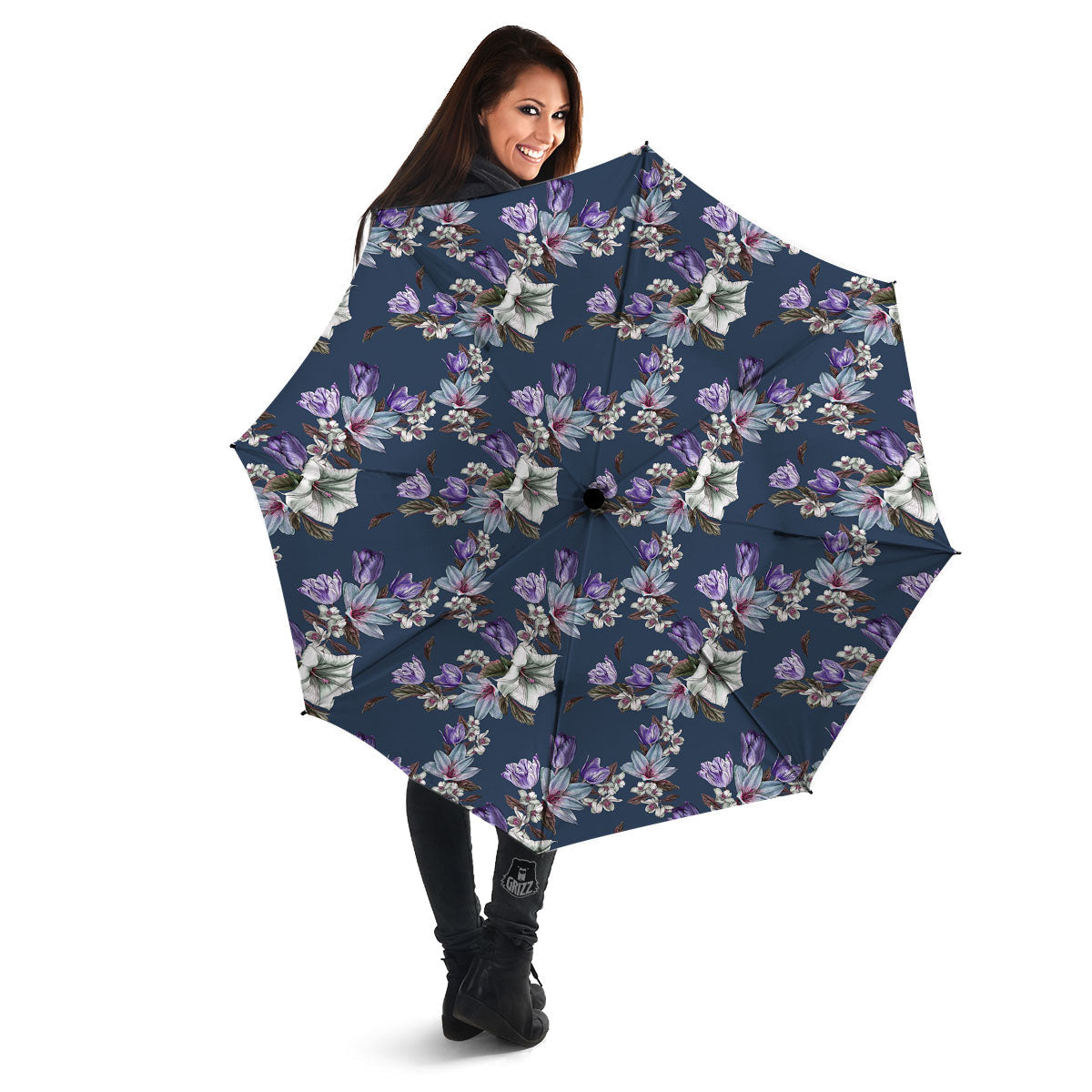 Tulip Purple Watercolor Print Pattern Umbrella-grizzshop