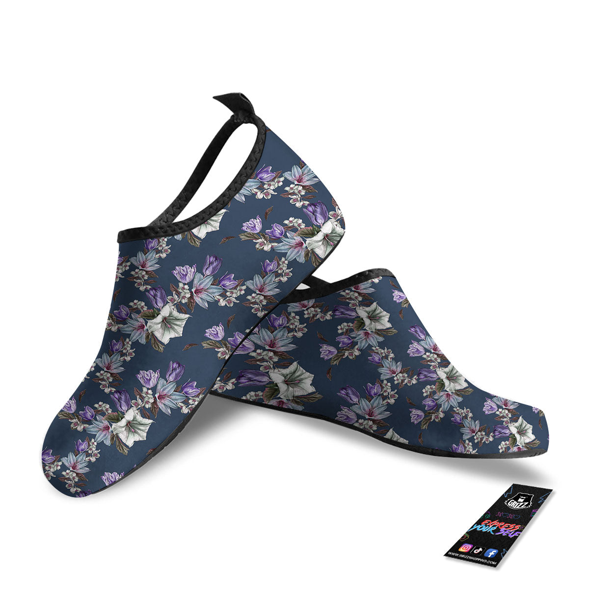 Tulip Purple Watercolor Print Pattern Water Shoes-grizzshop