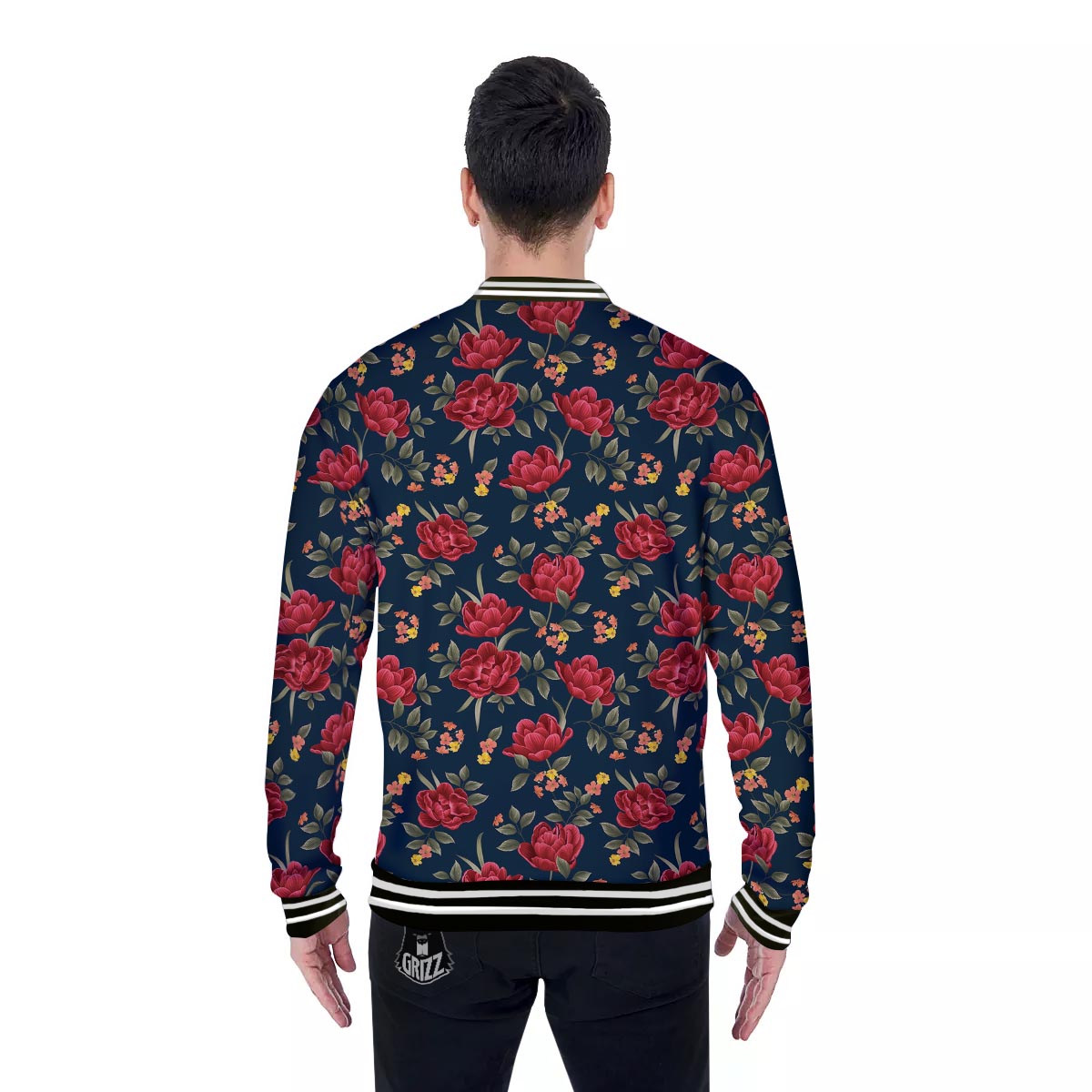 Tulip Red Print Pattern Baseball Jacket-grizzshop