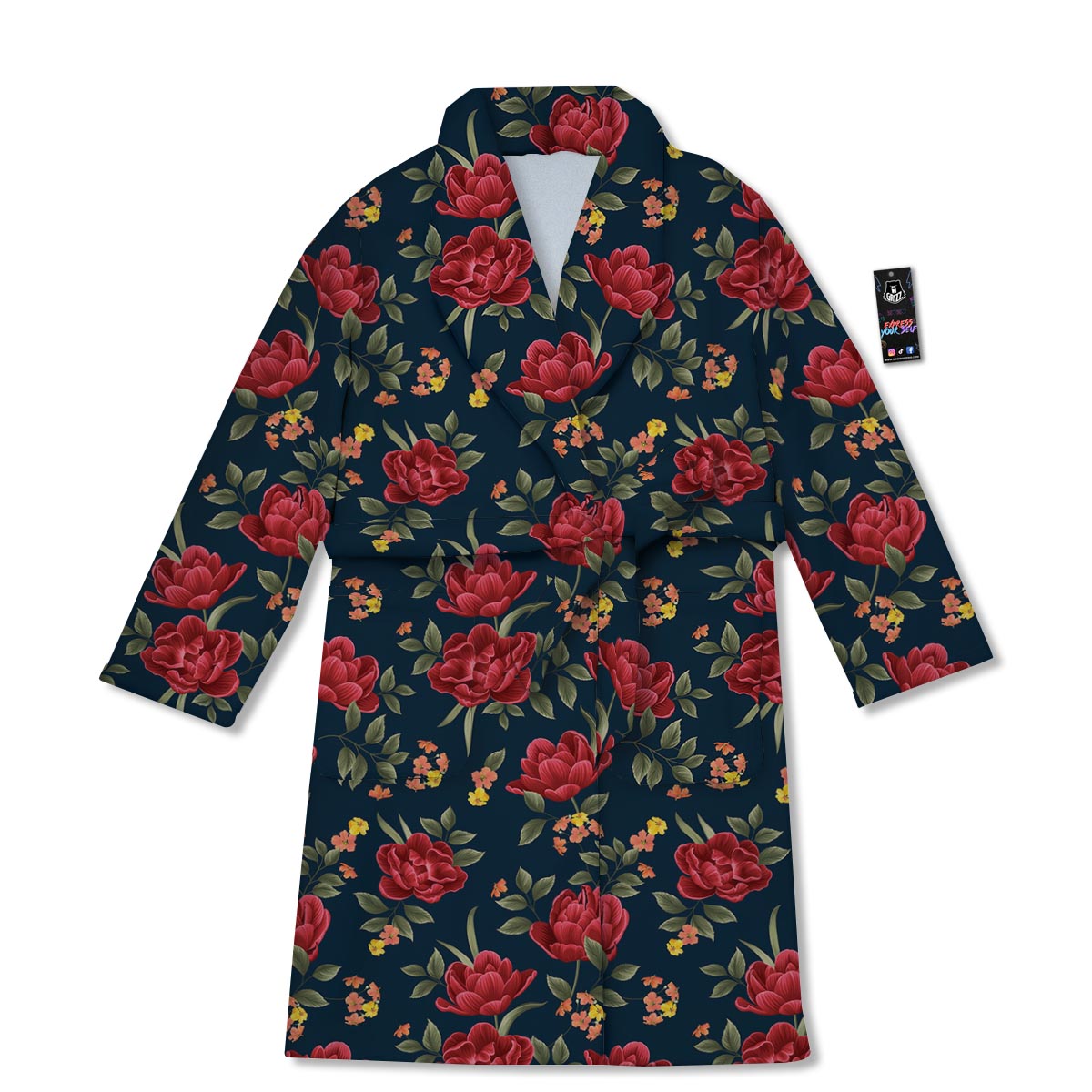 Tulip Red Print Pattern Bathrobe-grizzshop
