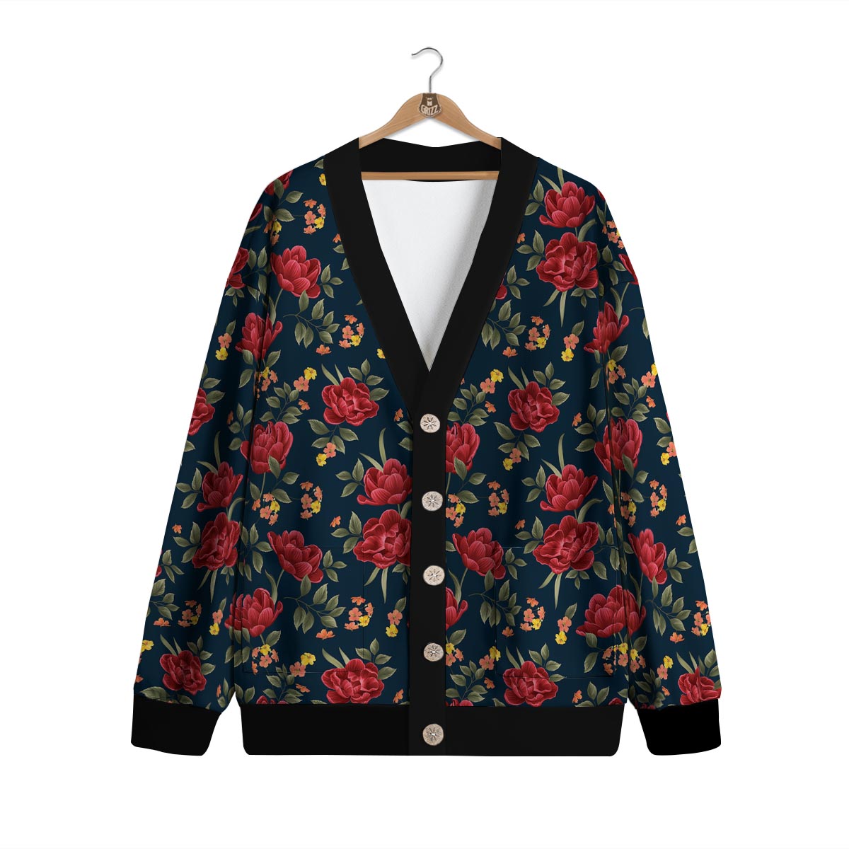 Tulip Red Print Pattern Cardigan-grizzshop