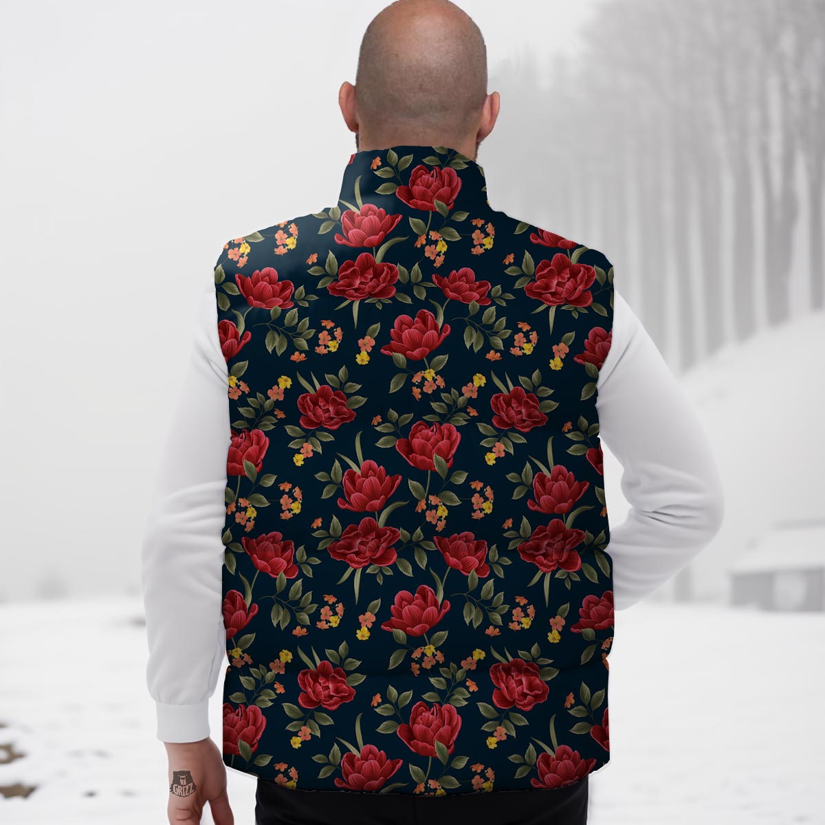 Tulip Red Print Pattern Down Vest-grizzshop