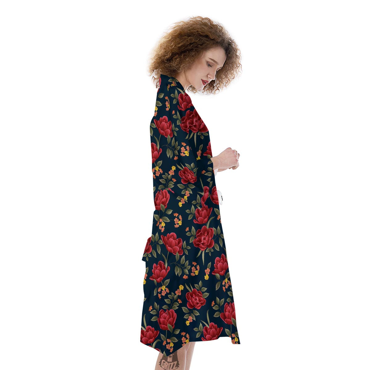 Tulip Red Print Pattern Kimono-grizzshop