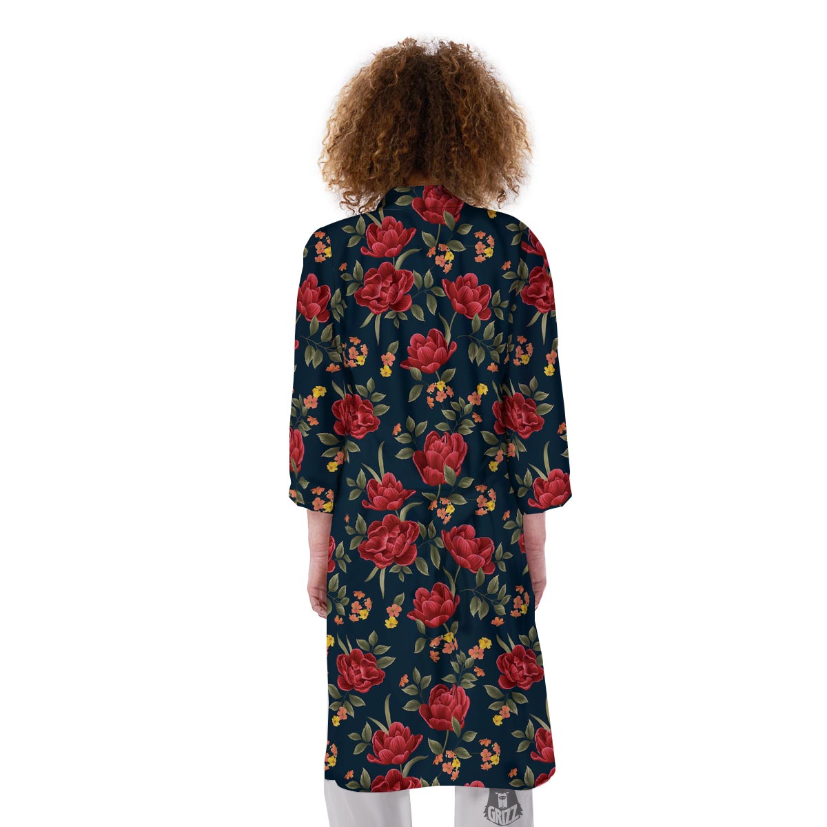 Tulip Red Print Pattern Kimono-grizzshop