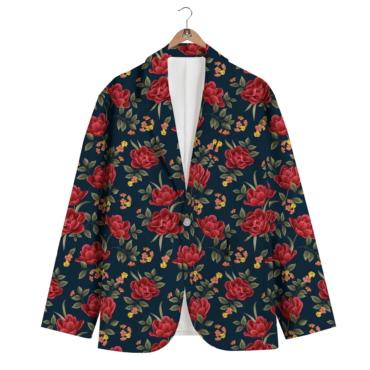 Tulip Red Print Pattern Men's Blazer-grizzshop
