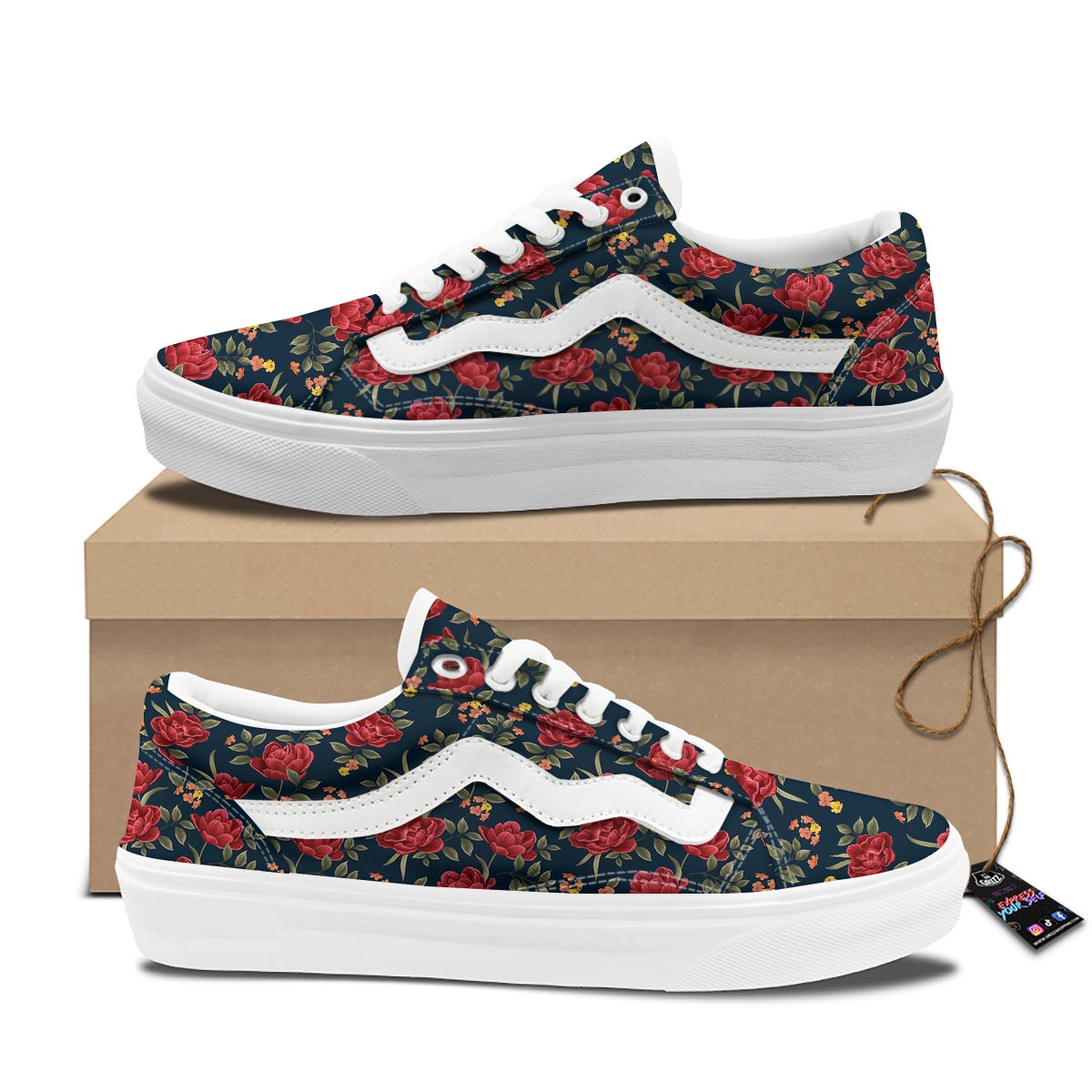 Tulip Red Print Pattern Skate Shoes-grizzshop