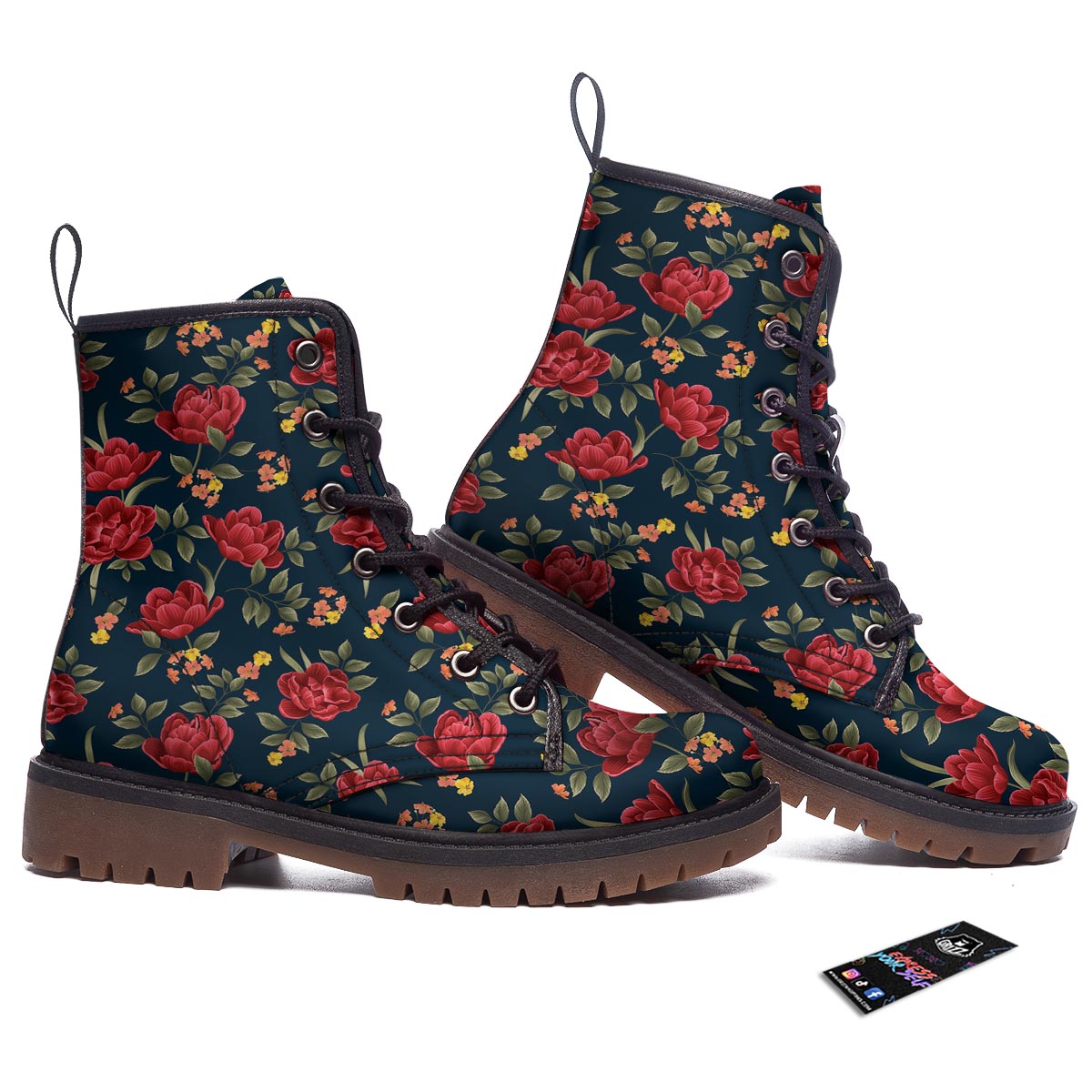 Tulip Red Print Pattern Work Boots-grizzshop