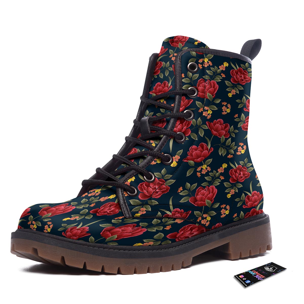 Tulip Red Print Pattern Work Boots-grizzshop