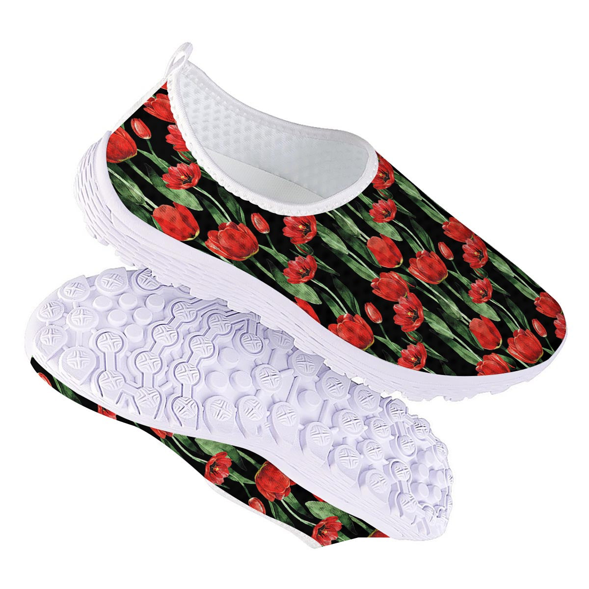 Tulip Red Watercolor Print Pattern Nurse Shoes-grizzshop