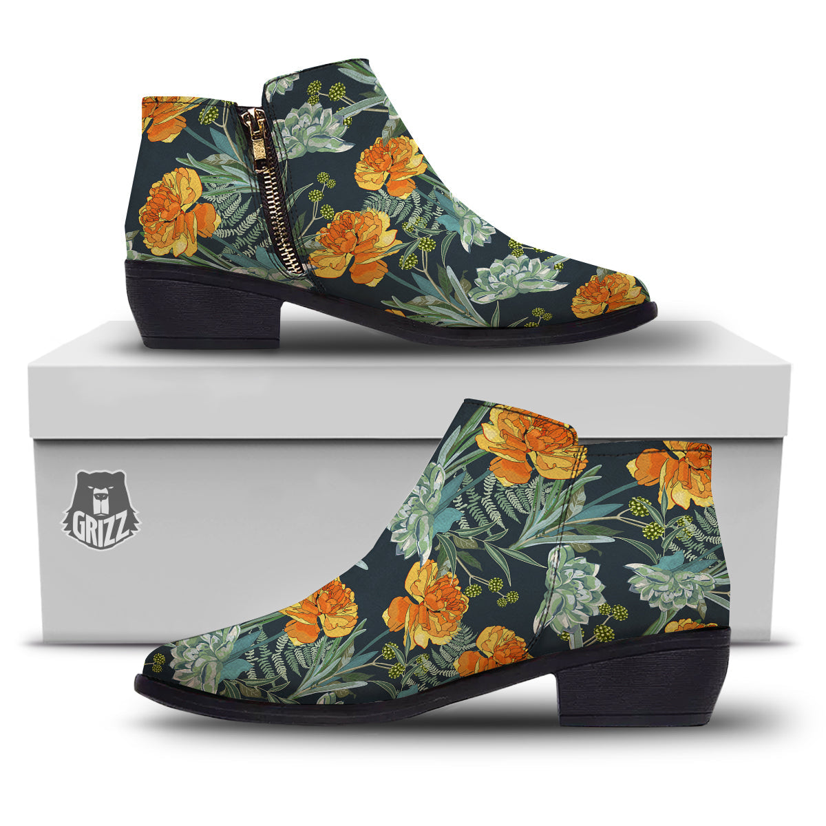 Tulip Spring Yellow Print Pattern Ankle Boots-grizzshop