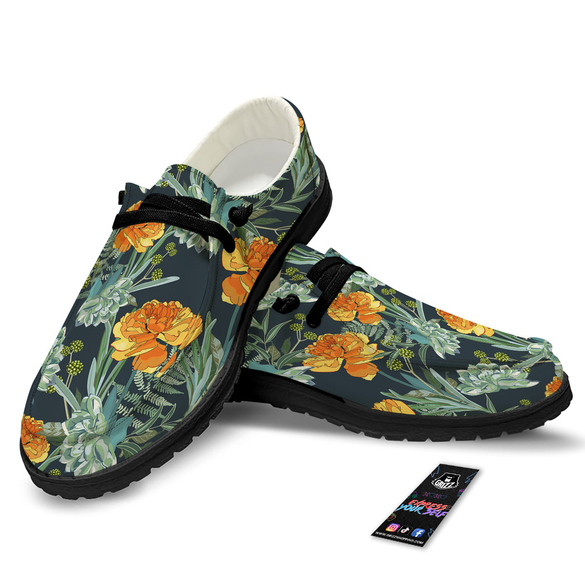 Tulip Spring Yellow Print Pattern Black Loafers-grizzshop