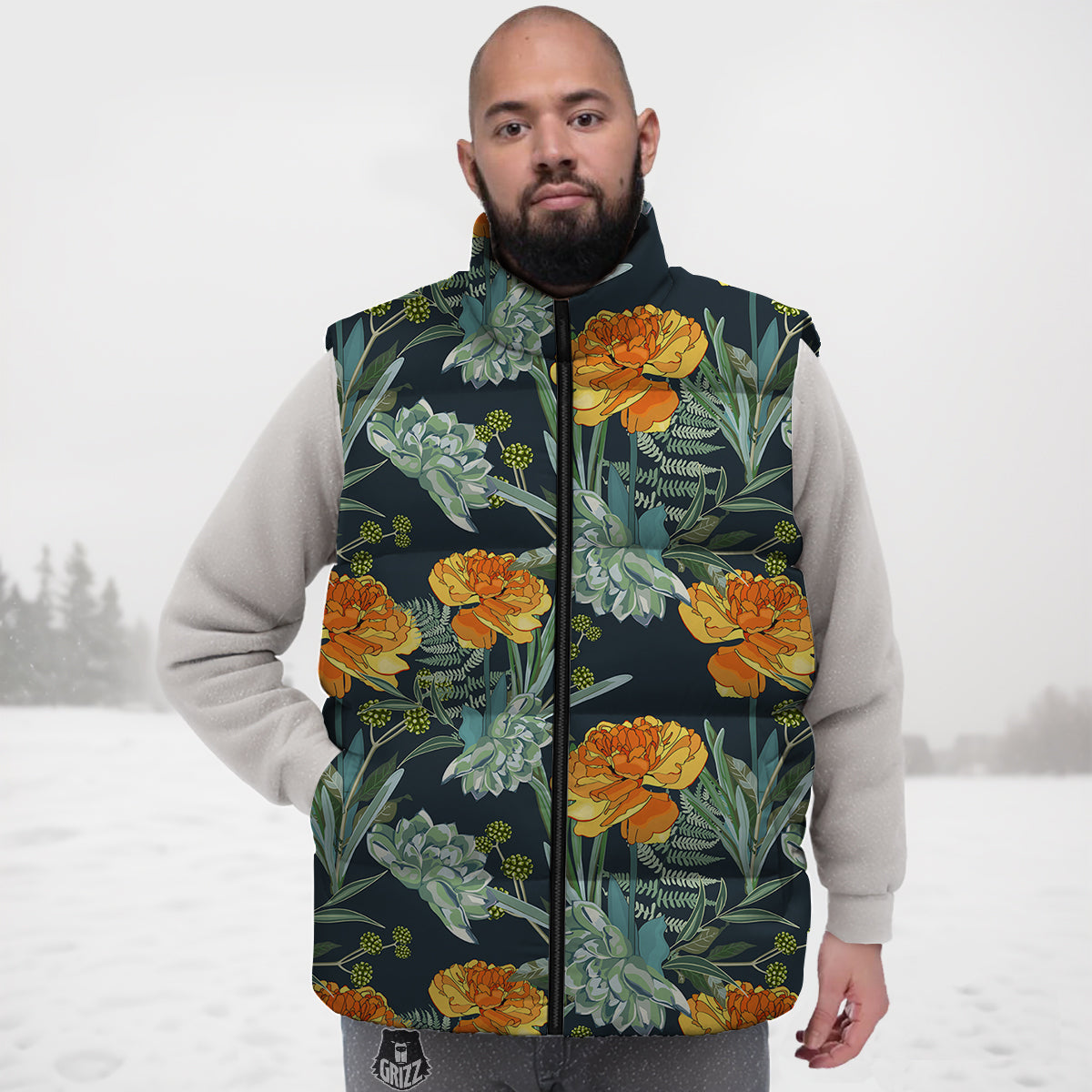 Tulip Spring Yellow Print Pattern Down Vest-grizzshop