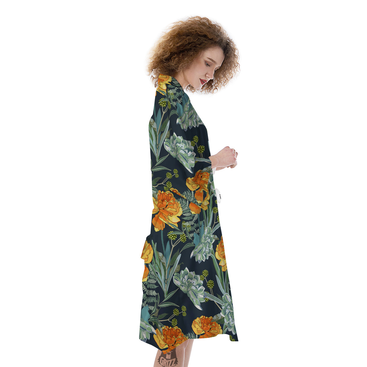 Tulip Spring Yellow Print Pattern Kimono-grizzshop
