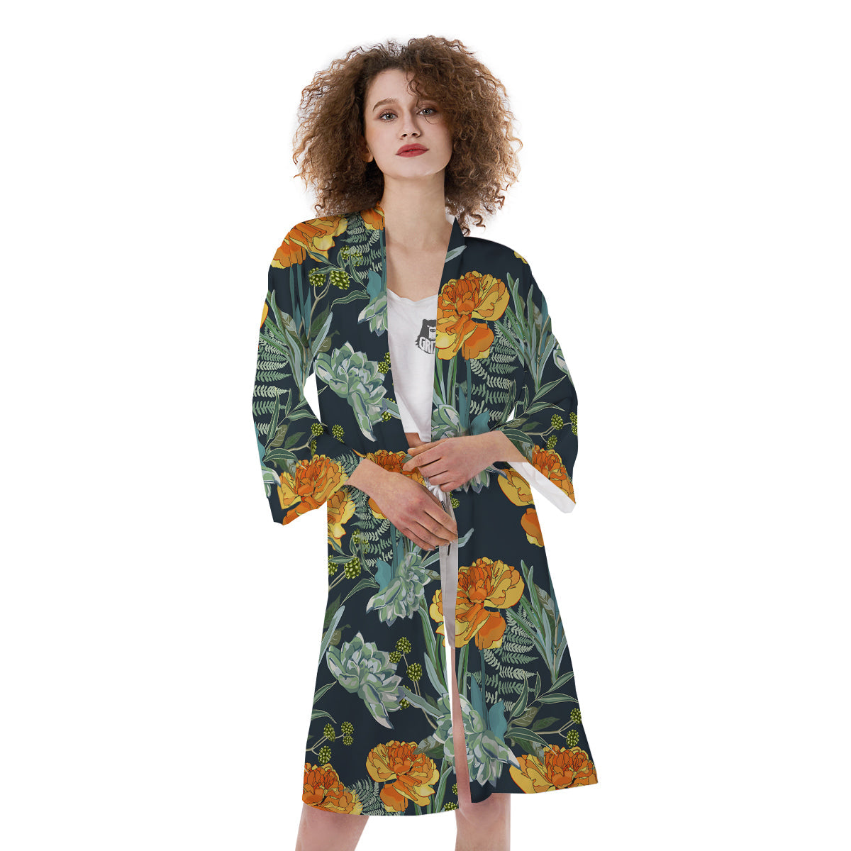 Tulip Spring Yellow Print Pattern Kimono-grizzshop