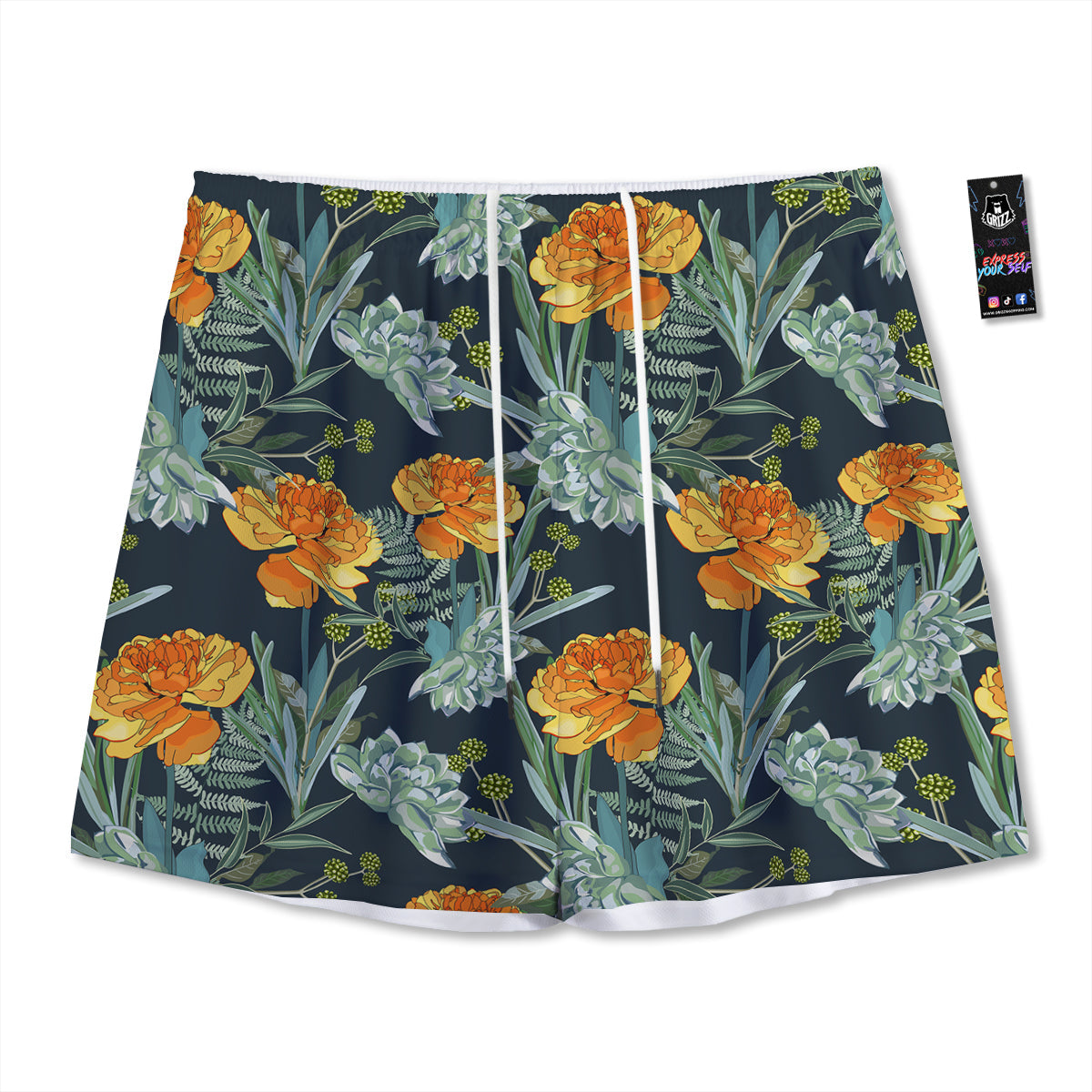 Tulip Spring Yellow Print Pattern Mesh Shorts-grizzshop