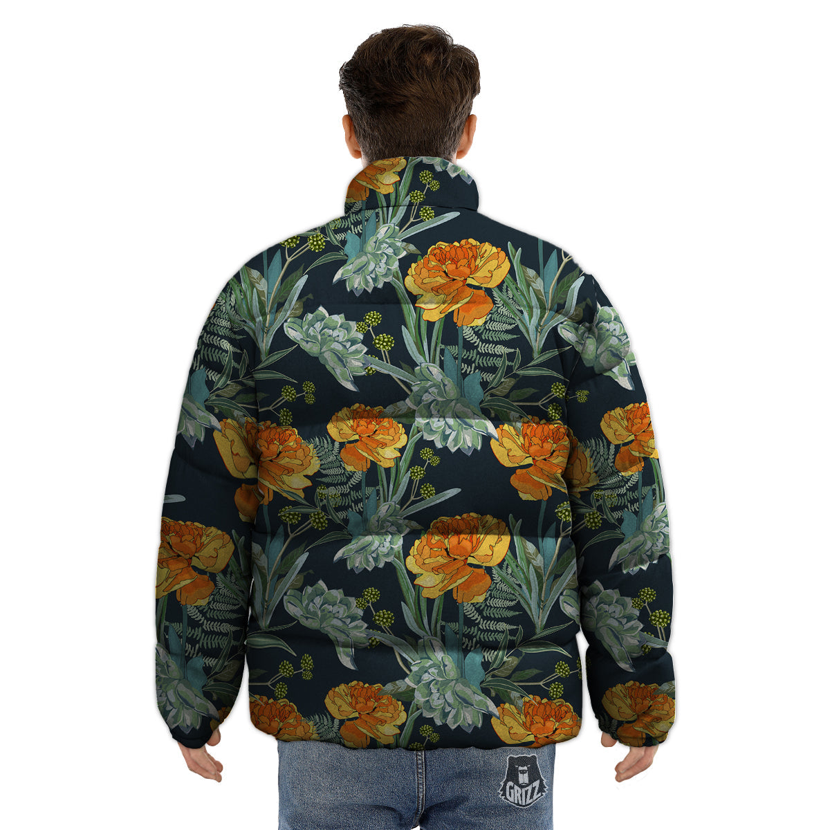 Tulip Spring Yellow Print Pattern Puffer Jacket-grizzshop