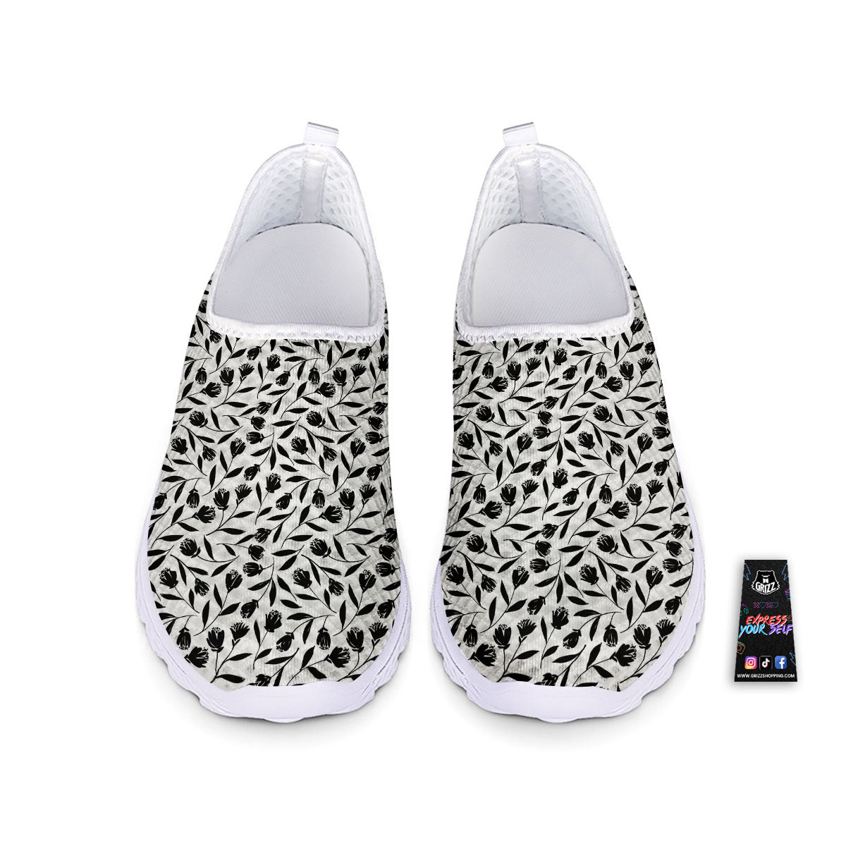 Tulip White And Black Print Pattern Nurse Shoes-grizzshop