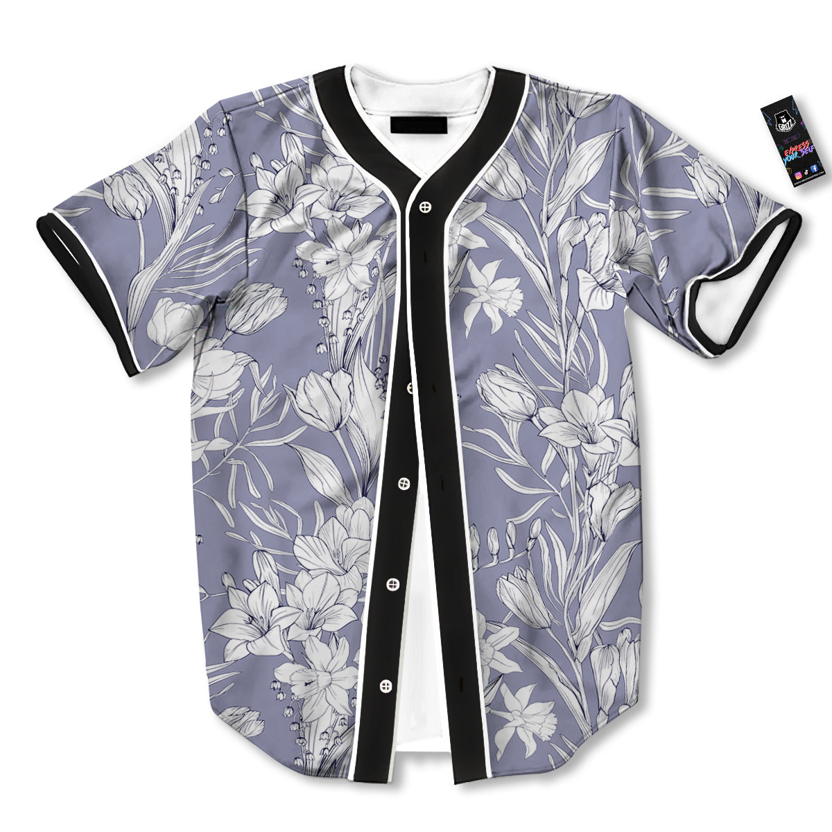 Tulip White Print Pattern Baseball Jersey-grizzshop