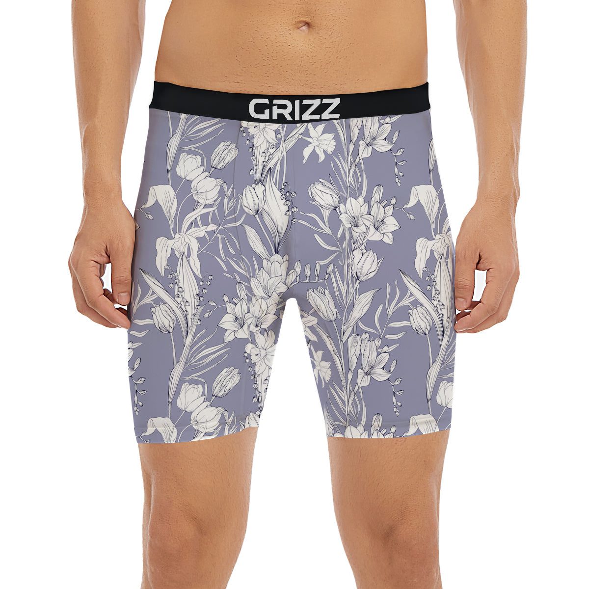 Tulip White Print Pattern Boxer Briefs-grizzshop