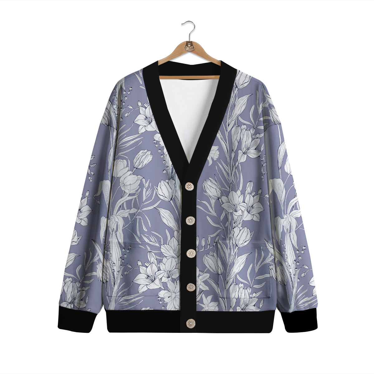 Tulip White Print Pattern Cardigan-grizzshop